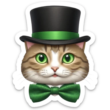 Grey tabby cat in top hat and bow tie sticker