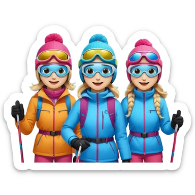 ski trip, group of friends skiing, snowy mountains sticker