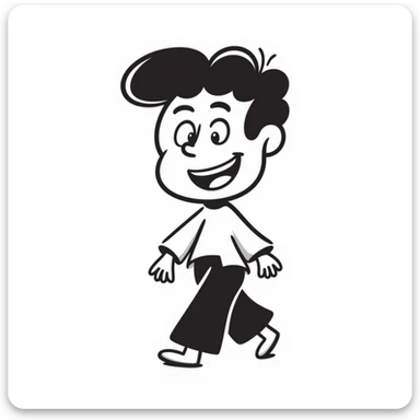 goofy character, hand-drawn doodle style, wobbly lines, big smile sticker