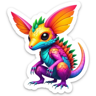 Tropical futuristic lush warm-colored modern colorful cyber-Fakémon-Trico-creature sticker