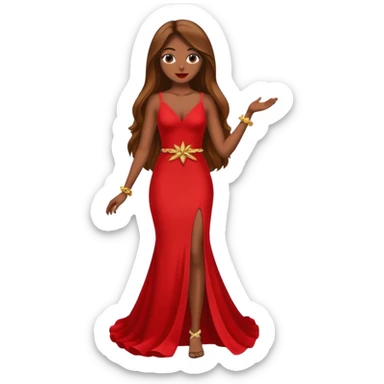 woman brown skin long hair red holiday gown full body sticker