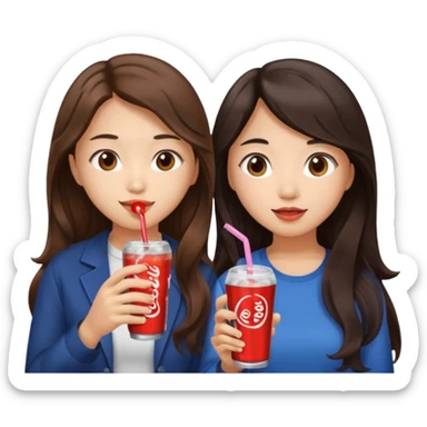 Two girls drinking they’re both Asian but one has wavy brown hair and the other has long straight dark hair sticker