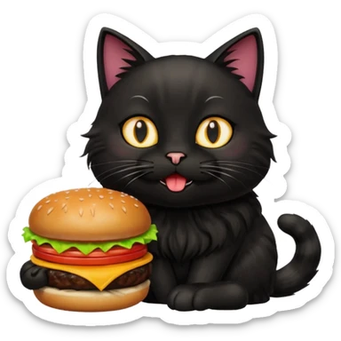 Black cat eating hamburger  sticker