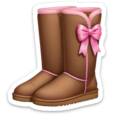 Brown Ugg boots with a pink ribbon on side of them sticker