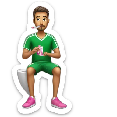 Algerian man smoking an electronic cigarette with a pink football jersey in the toilet sticker