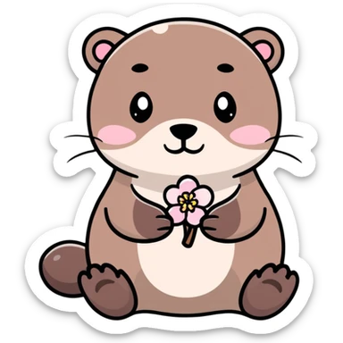 cute otter holding a cherry blossom flower sticker