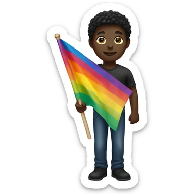 Dark skin colour person holding gay flag sticker