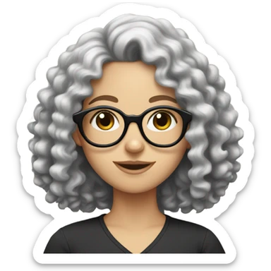 A white girl with black curly hairs and glasses sticker
