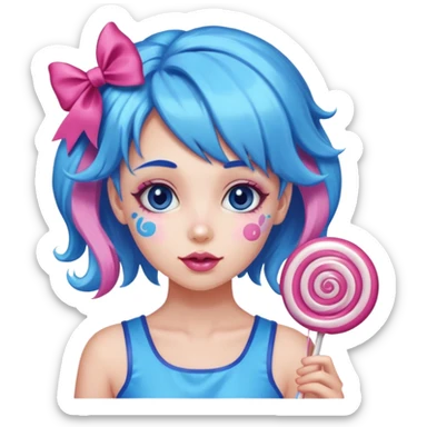 candy girl from candyland blue pink mixed candy hair with ribbon and  sticker