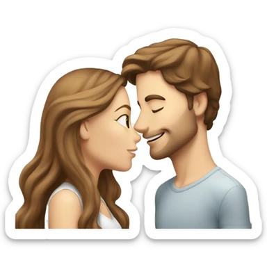 White guy with brown hair kissing white girl with long brown hair  sticker