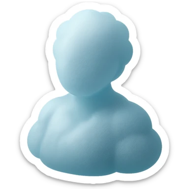 person made entirely of bright, convex clouds, shoulder-up, front view, matte glass style sticker