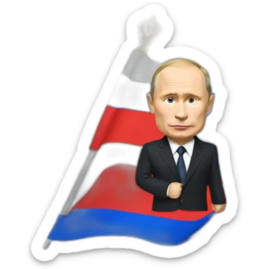 Putin holds the Russian flag, but instead of red it is blue sticker