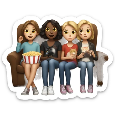 Two girls and a cat watching a movie in a house in Paris sticker