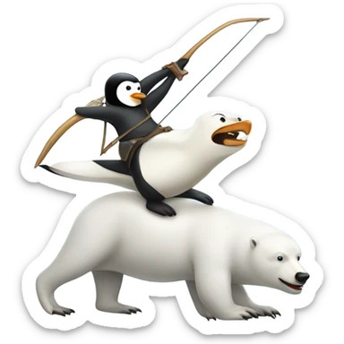 penguin archer riding a polar bear sticker