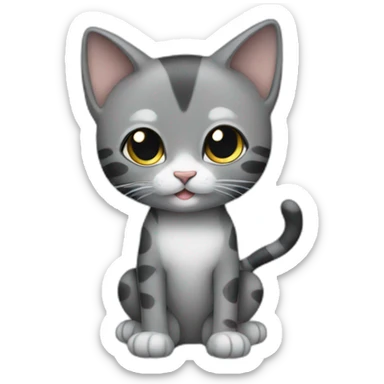 full body grey and black playful baby skinny cat sticker