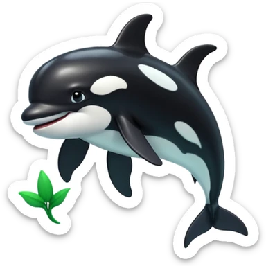 3d Cartoon orca with a green tick next to it sticker
