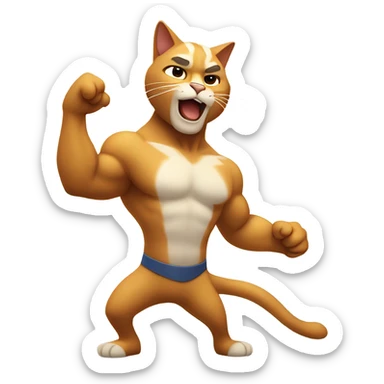 Meowscles hitting the woah sticker