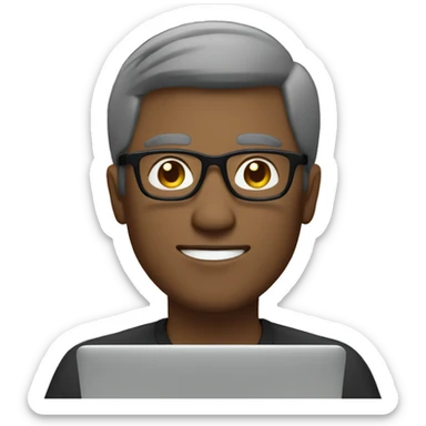 man in #F2CBC4 color skin tone with glasses working on laptop sticker
