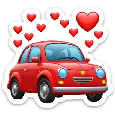 red car with hearts and vibration lines around it, apple style emoji sticker