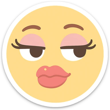 sassy yellow emoji face with long curled eyelashes, thick glossy lips, smirking expression, dramatic eyeshadow, side-eye look, bratty attitude, kawaii style sticker