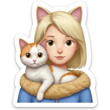 person with cat on their shoulder sticker
