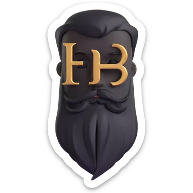 superhero emblem with stylized beard shape and letter B, metallic finish sticker