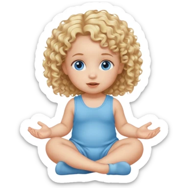 blonde curly hair blue eye baby girl sitting on the floor talking sticker