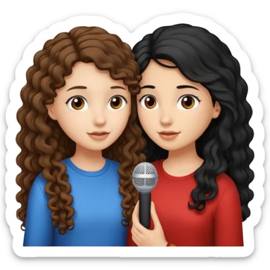 two girls, one girl have a long curly brown hair and the other have a straight black hair, they face to face practice speaking  sticker