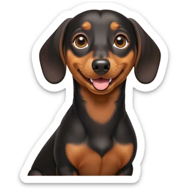 Cinematic Comical black and tan Dachshund Portrait Emoji, Head tilted dramatically with an exaggeratedly amused expression, featuring a sleek black and tan coat with a vibrant sheen, wide, expressive brown eyes filled with playful disbelief, Simplified yet hilariously expressive features, highly detailed, glowing with a slightly sassy glow, high shine, dramatic yet playful, stylized with an air of cheeky humor, bright and endearing, soft glowing outline, capturing the essence of a spirited and over-the-top companion, so meme-worthy it feels like it could side-eye its way into internet fame instantly! sticker