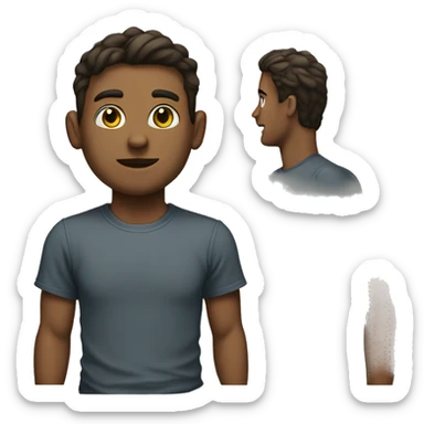 Tall boy with a t shirt and on that t shirt there is a text MH sticker