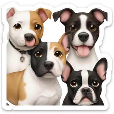 Two dogs, a White Bull terrier, and a black-and-tan frenchie hugging sticker