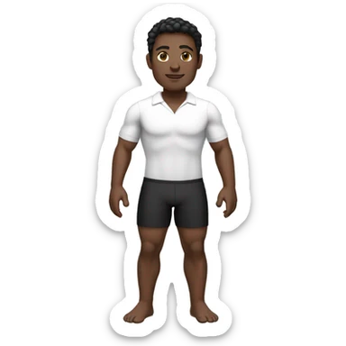 swimming teacher, dark skin, black hair, short, wearing a white shirt, black shorts, normal physical build, lower lip a little larger than the upper lip. sticker