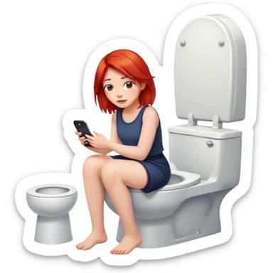 red hair Girl sitting on the toilet with her phone sticker