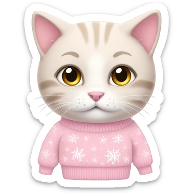 Kitty  wearing pastel pink  coquette sweater that has snowflakes on it sticker