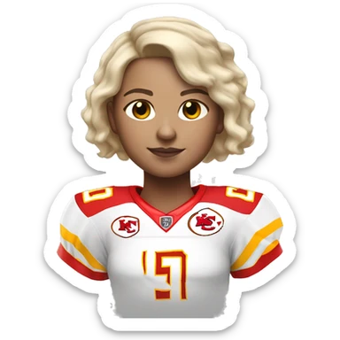 Blonde girl short hair blue eyes in chiefs jersey 15 mahomes sticker
