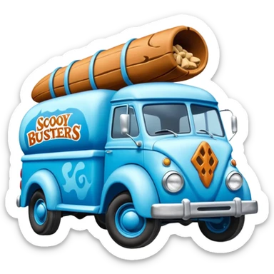 The Flintstones shiny crushed-iced-blue frozen Scooby Doo 1945  Bug busters liquidator’s antique long-wheelbase snub-nose off-road moving truck  sticker