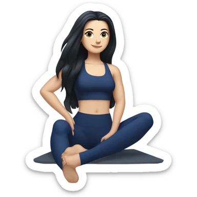 full body Pilates white girl long black hair navy blue wear sticker