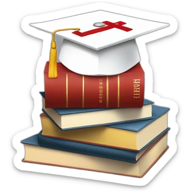 White Student cap with red medical cross On a stack of books sticker