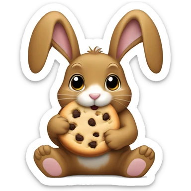 Light brown rabbit holding cookie in paws with ears down sticker