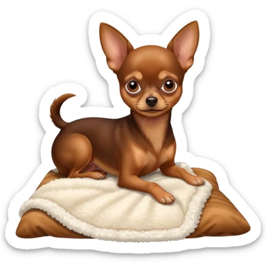 Min-Pin Chihuahua resting on a fluffy blanket, tiny paws visible sticker