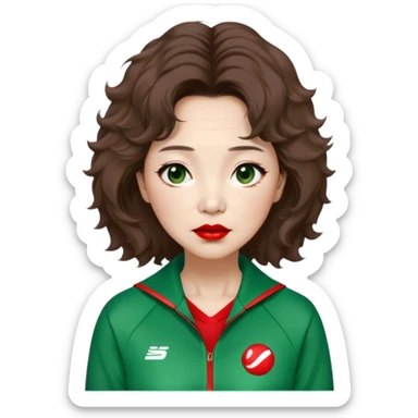 Han Mi-nyeo : Age: Late 60s
Appearance: A middle-aged woman with wrinkles, frizzy, messy brown hair and dramatic red lipstick.
Outfit: Green player tracksuit sticker