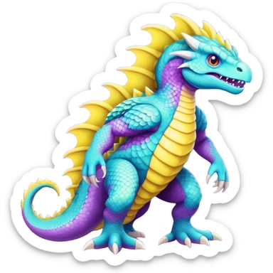 Purple and yellow and Cyan Fakémon-Pokémon-Digimon-Spectrobe-creature, full body sticker