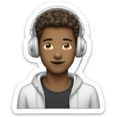 young guy white headphones sticker