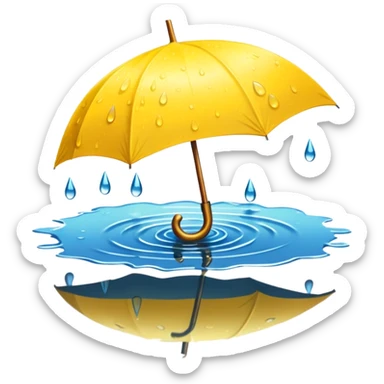 Yellow umbrella in puddle reflection, Lost Umbrella. sticker