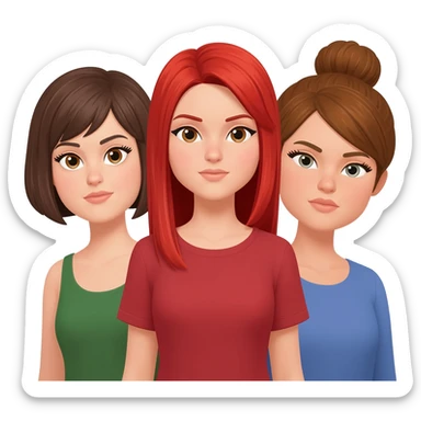 Trois femme (troupe) une brune cheveux au carré, une rousse cheveux longs et raides, une châtain avec un chignon sticker