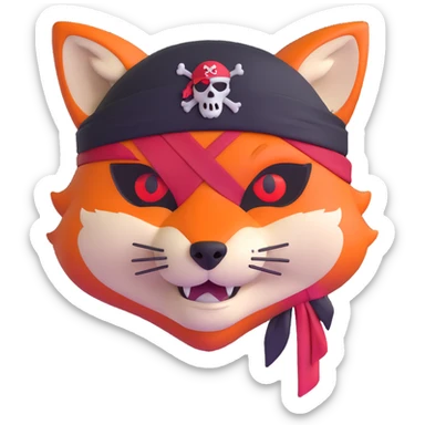 Fox with fiery red eyes, one eye covered with pirate blindfold sticker