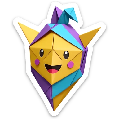 3D render of Piñata entirely of folded origami paper, sharp creases, cardboard texture, matte finish, visible paper grain, craft aesthetic,emoji style, isolated on white background --v 6.0 sticker