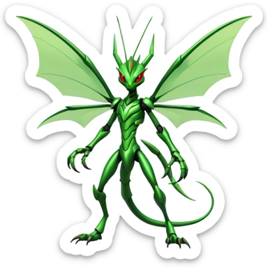  Cool Edgy Shiny Futuristic Ethereal Legendary Scizor-Scyther-Digimon-hybrid full body sticker