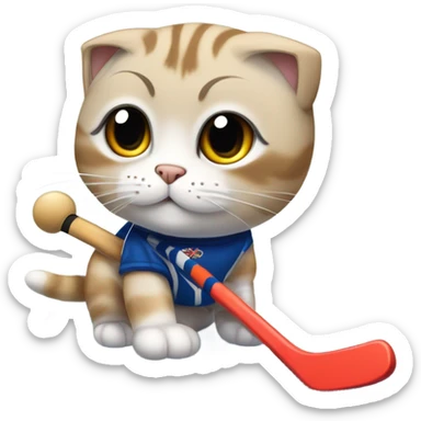 Scottish fold cat playing hockey  sticker