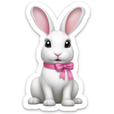 White bunny with pink small bow on ear sticker
